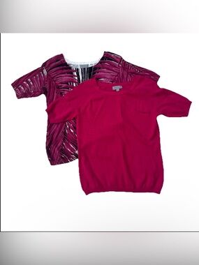 Vtg Joseph A. Sweater Top Pink Short Sleeve Palm Leaf Tropical Bundle Womens S